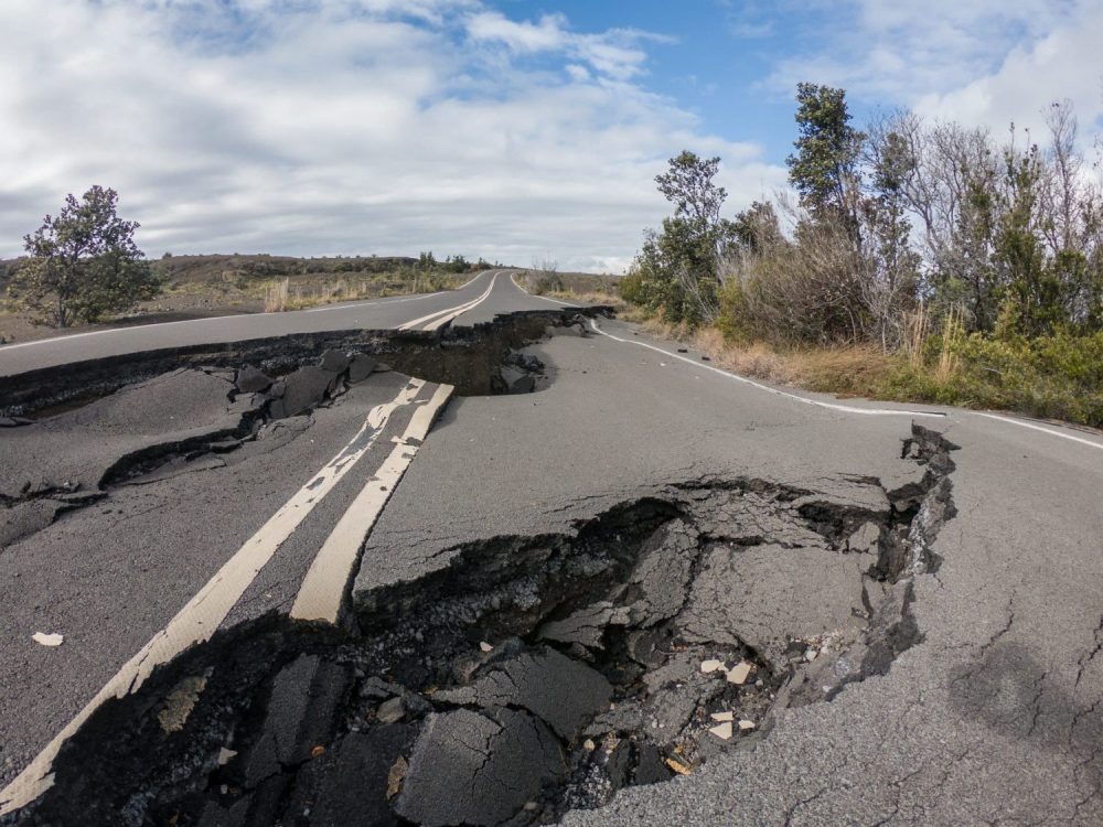 Cracked road completely destroyed